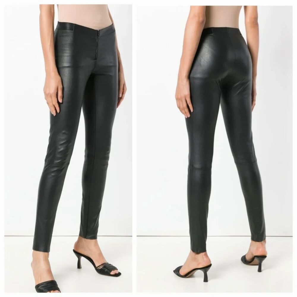 Alice + Olivia Classic Lamb Leather Skinny Pant - Black 0